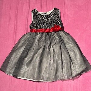 Youngland Black Lace Dress with Red Floral Belt